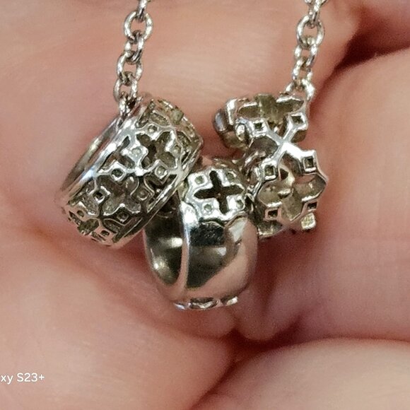 BIRKS MAYORS 925 SILVER 3 RING MUSE CLOVER QUATREFOIL PIERCED NECKLACE CHAIN - Picture 11 of 13